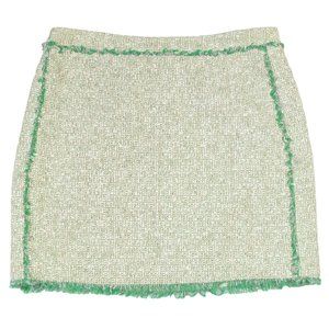 J CREW Size 4 Glimmer Tweed Fringe Mini Skirt Beige Green Silver